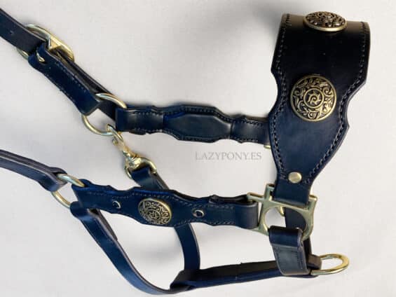 Baroque leather halter Lazypony, handmade padded adjustable horse halter