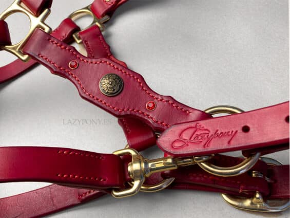 Baroque leather halter Lazypony, handmade padded adjustable horse halter
