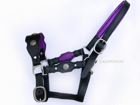 Baroque leather halter Lazypony, handmade padded adjustable horse halter