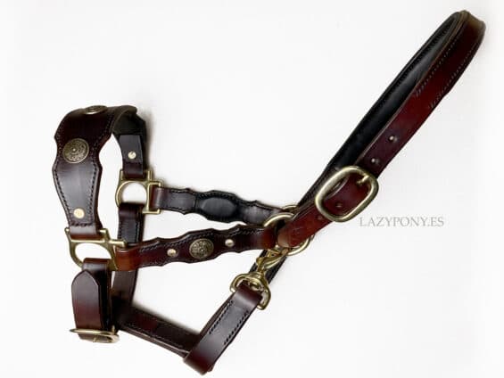 Baroque leather halter Lazypony, handmade padded adjustable horse halter