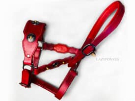 Baroque leather halter Lazypony, handmade padded adjustable horse halter