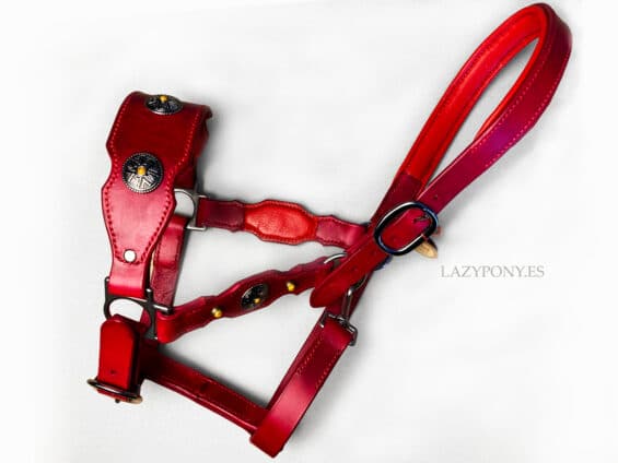 Baroque leather halter Lazypony, handmade padded adjustable horse halter