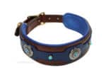 Wide leather collar Lazypony, handmade large dog collar, blue and brown dog collar with brass buckles, conchos and rivets