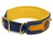 Wide leather collar Lazypony, handmade large dog collar, blue and yellow dog collar with brass buckles, conchos and rivets