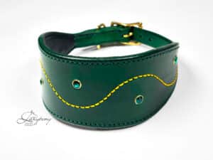 Decorated leather hound dog collar Lazypony, personalized padded wide whippet & greyhound collar