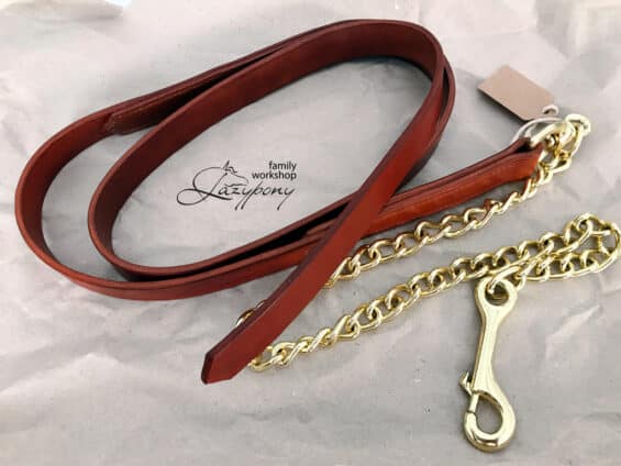Lead rope with chain Lazypony, leather handmade horse lead