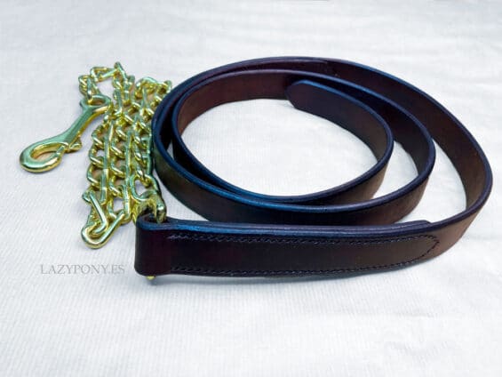 Lead rope with chain Lazypony, leather handmade horse lead