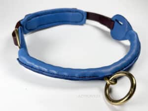 Noseband with chain Lazypony, handmade leather cavesson, bitless, blue and brown chain noseband brass fittings