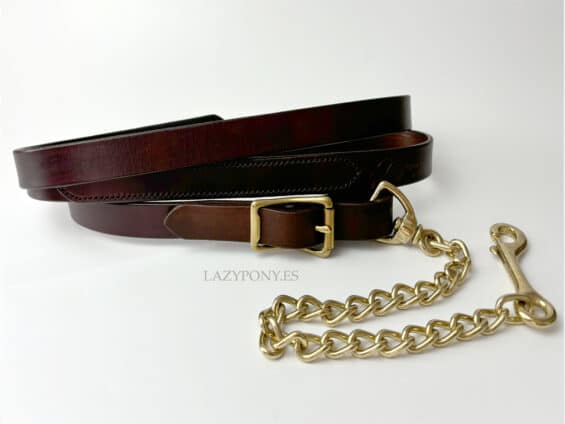 Leather lead rope with chain Lazypony, handcrafted horse lead with buckle
