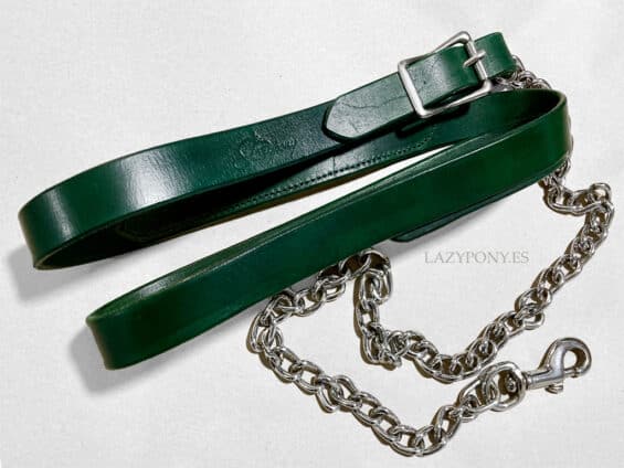 Leather lead rope with chain Lazypony, handcrafted horse lead with buckle