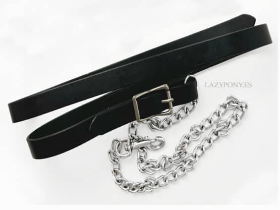 Leather lead rope with chain Lazypony, handcrafted horse lead with buckle