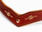 Crystal V-shaped browband Diadem Lazypony, leather horse browband, tan curved browband with brass rivets
