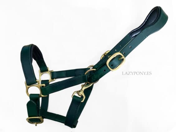 Anatomical leather halter Lazypony, horse headcollar with two buckles