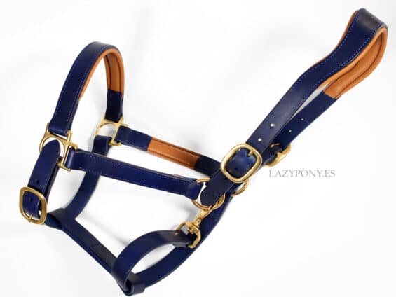 Anatomical leather halter Lazypony, horse headcollar with two buckles