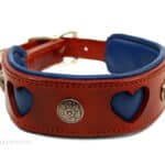 Wide leather dog collar Heart Lazypony, Luxury Personalized Collar, brown and blue leather dog collar