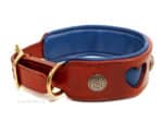 Wide leather dog collar Heart Lazypony, Luxury Personalized Collar, brown and blue leather dog collar