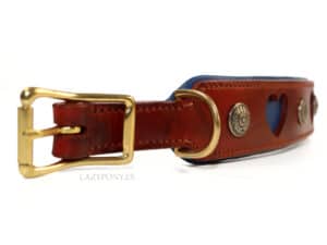 Wide leather dog collar Heart Lazypony, Luxury Personalized Collar, brown and blue leather dog collar