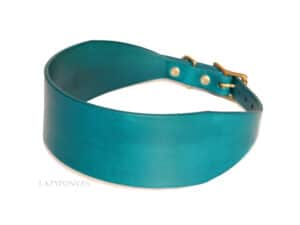 Greyhound leather collar Classic Lazypony, custom hound dog collar, turquoise collar with brass buckle