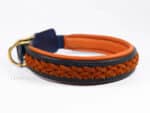 Braided leather dog collar Lorca Lazypony, handmade padded collar, blue collar with orange braid and padding