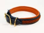 Braided leather dog collar Lorca Lazypony, handmade padded collar, blue collar with orange braid and padding