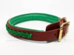 Braided leather dog collar Lorca Lazypony, handmade padded collar, brown collar with green braid and padding