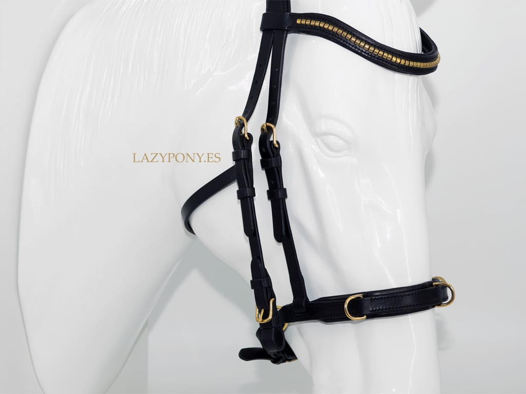 2127 Academic cavesson horse bridle Lazypony, custom anatomical leather headstall