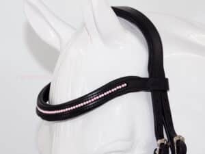 Pink pearl browband Lazypony, handmade curved leather horse browband