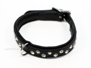 Rhinestone rivet dog collar Lazypony, crystal leather handmade collar