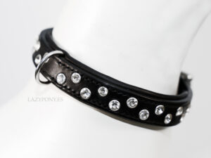 Rhinestone rivet dog collar Lazypony, crystal leather handmade collar