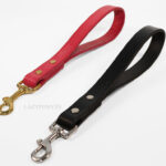 short lead, traffic handle, pink leash, black leash, short dog leather leash