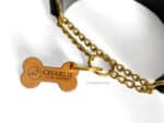 Leather chain dog collar Lazypony with name tag
