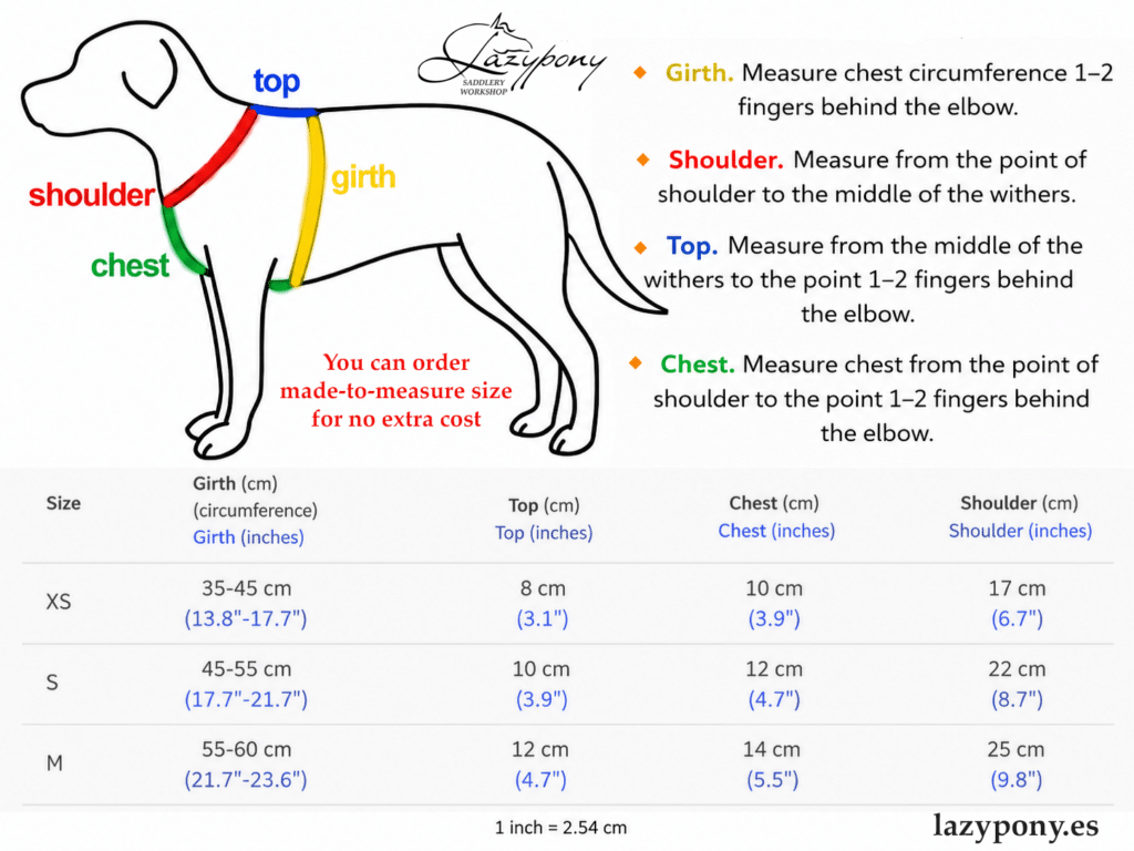 leather dog harness size chart