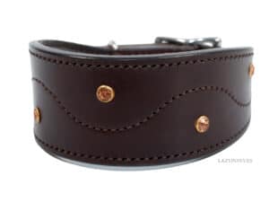 Brown Leather Greyhound Collar Lazypony with Name Tag